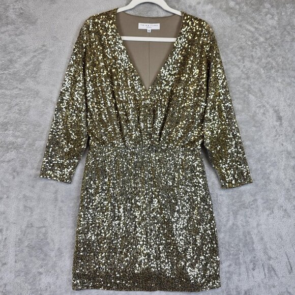 Trina Turk Dresses & Skirts - Trina Turk Dress Womens 10 Gold Sequin Blouson V Neck Dolman Sleeve Short Party